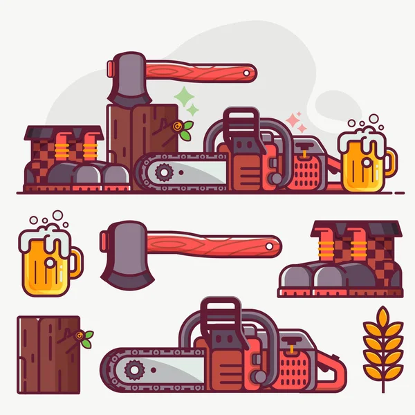 Forestry and Logging Line Art Icon Set — Stock Vector