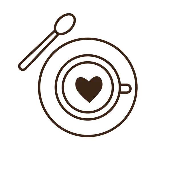 Xícara de café com coração e colher Ícone — Vetor de Stock