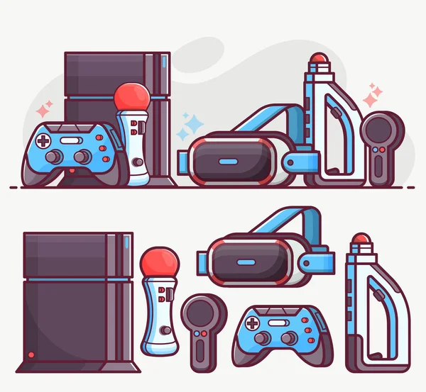 Augmented Virtual Reality Gaming Line Art Icons — Stock Vector
