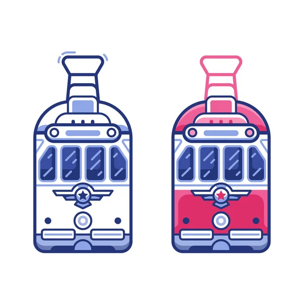 Icône de tramway rétro rouge au design plat — Image vectorielle