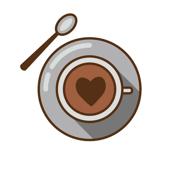 Xícara de café com coração e colher Ícone — Vetor de Stock