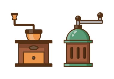 Elle Retro Kahve Öğütücü Çizgisi Sanat Simgeleri