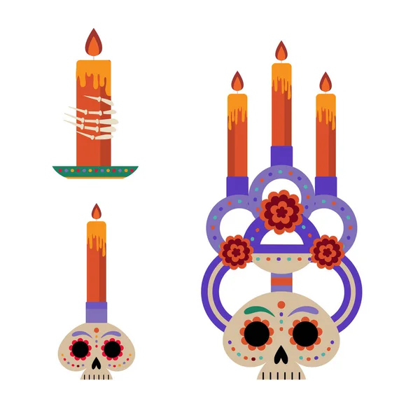 Día mexicano de las velas muertas en plano — Vector de stock