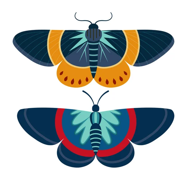Icona tropicale variopinta della falena della farfalla nel fumetto — Vettoriale Stock