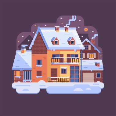 Düz Dizaynlı Kış Köyü Karlı Sahnesi