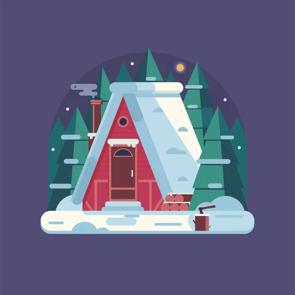 Casa acogedora invierno Escena nevada en piso — Vector de stock