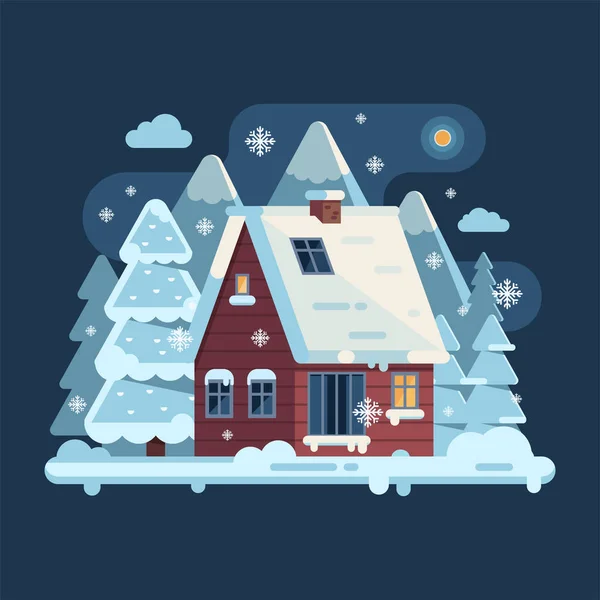 Winter gezellige huis Bobbie Scene in platte — Stockvector