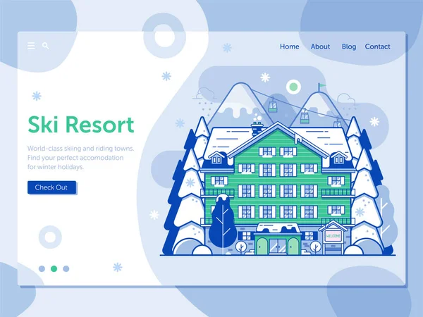 Ski Resort Landing Page in Line Art Design —  Vetores de Stock