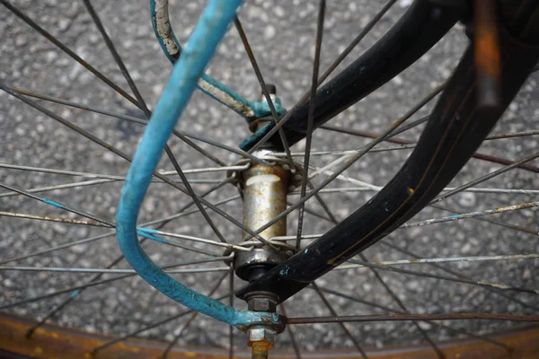 Closeup Rusty Old Vintage Bicycle Part Chain Gear Selective Focus — Stock Photo, Image