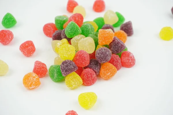 Close up Sweet Colorful Candy Jelly sugar candies isolated on wh — Stock Photo, Image