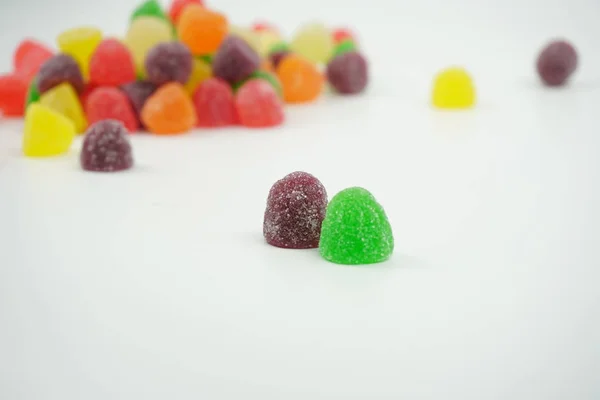 Close up Sweet Colorful Candy Jelly sugar candies isolated on wh — Stock Photo, Image