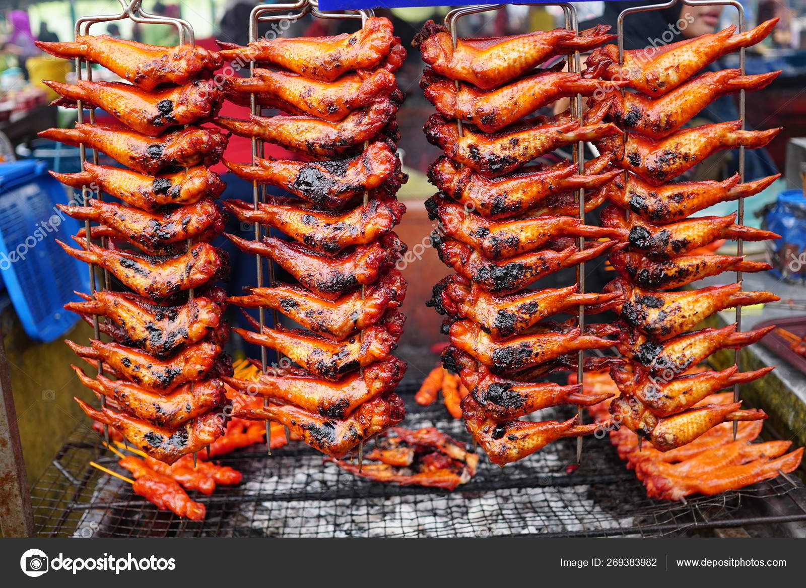Delicious Hot Spicy Grilled Chicken Wings Local Market Sale Stock