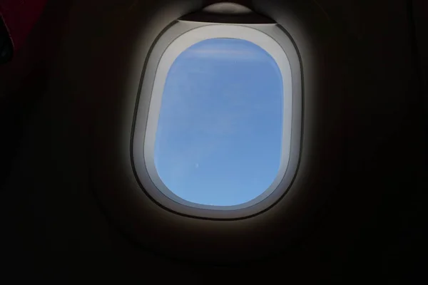 Vue Fenêtre Avion Avec Ciel Bleu Mer — Photo