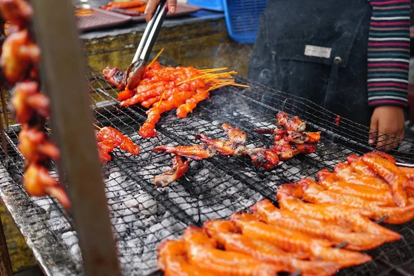 Deliciosas Alas Pollo Parrilla Picante Caliente Mercado Local Para Venta — Foto de Stock