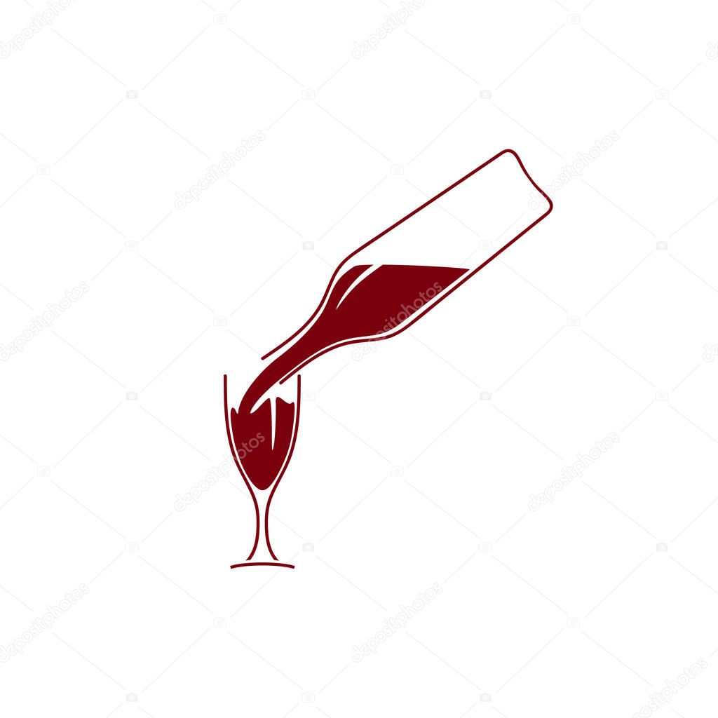Set of wine symbols.Wine pouring from a bottle