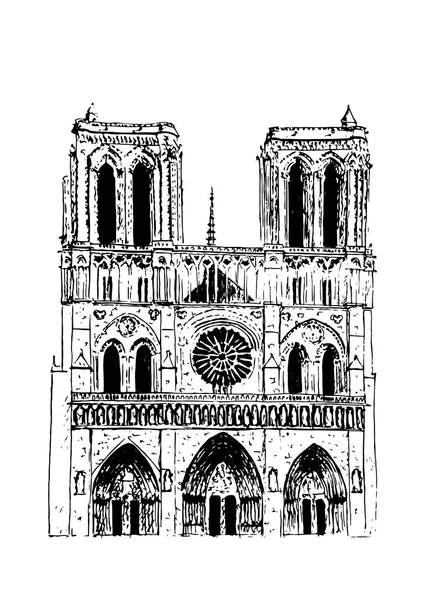 Catedral Notre Dame París Símbolo París Francés Turismo Dibujo Mano — Vector de stock
