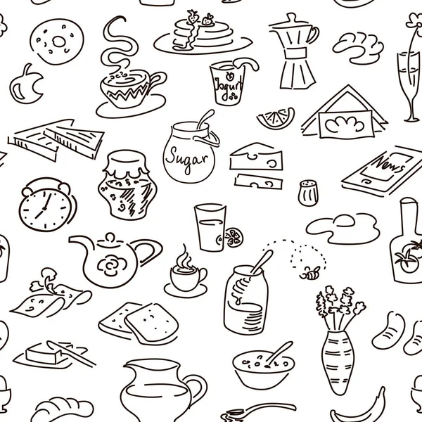 Café Manhã Vetor Doodle Definido Preto Estilo Quadro Giz Pão —  Vetores de Stock