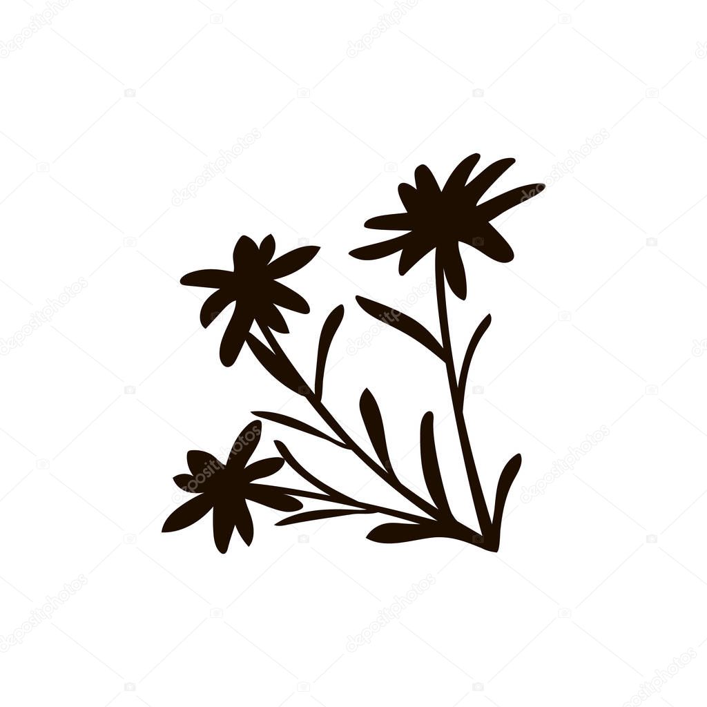 The Alps flat icon. Mountain, Alpine ibex, chalet, edelweiss flower, alpenhorn, chalet, goat, cow, chocolate milk can cheese mont blanc For advertising prints labels