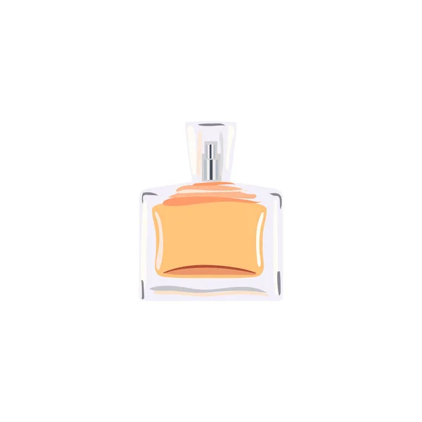 Bouteille carrée avec liquide orange. flacon pour parfum, médecine, cosmétiques, alcool, boissons. flacon — Image vectorielle