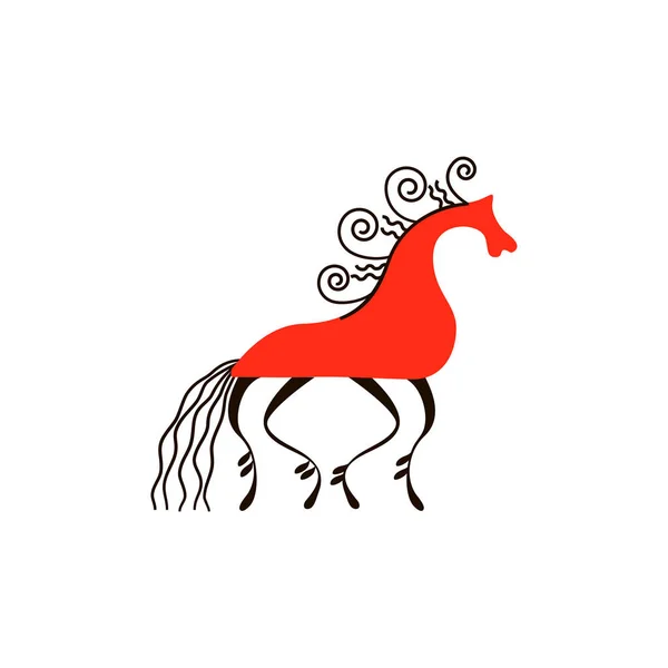 Rotes Pferd. Nationale Nordmalerei. Volkshandwerk. zauberhafte originelle Ornamente. Einfachheit — Stockvektor