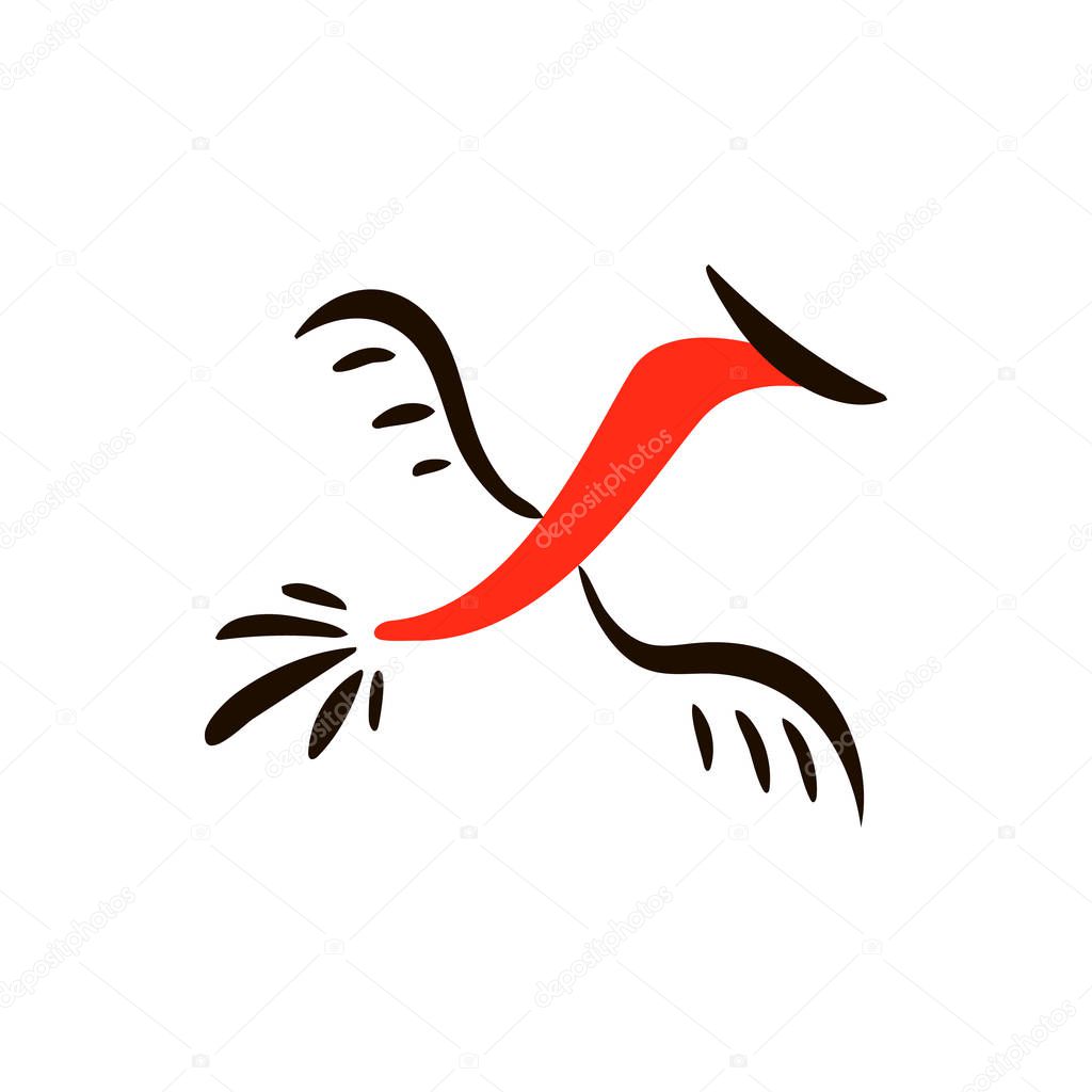 red birds. National northen paintings. Folk handicrafts. Enchanting original ornaments. Simplicity. Red flat duck, goose