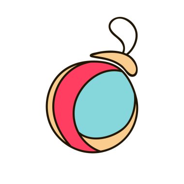 Şerit ve beyaz arka plan üzerinde izole bir yay ile kırmızı Noel top. Vektör çizim. Noel oyuncak Noel ağacı süsleme Noel top