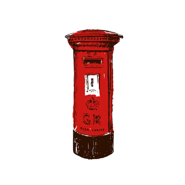 Traditional British Red Royal Mail Pillar Box Sketch Style Ink — Stock Vector