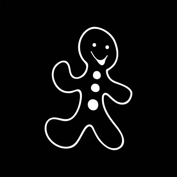 Uomo pan di zenzero icona di Natale. silhouette bianca isolata. cartone animato stile gesso — Vettoriale Stock