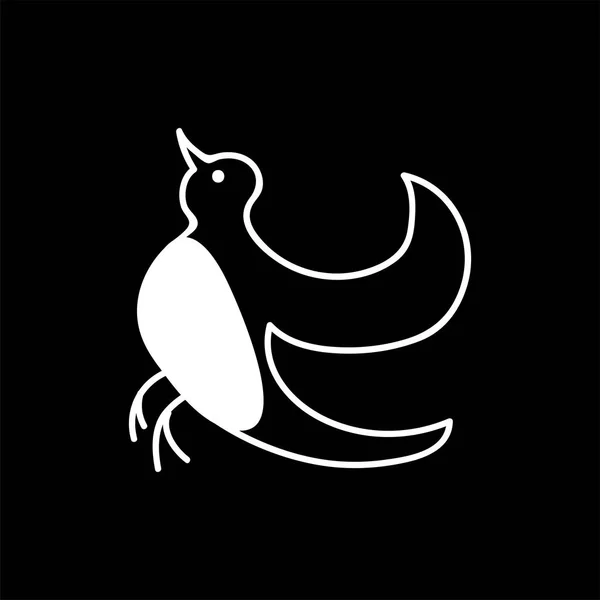 Ilustrasi kecil burung merentangkan sayap Krismas - ikon sederhana bullfinch. siluet putih terisolasi. gaya kapur kartun - Stok Vektor