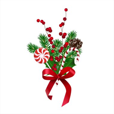 Tatil 's arka plan sezon dilek ve gerçekçi Noel ağaç dalları ve holly berry ile dekore edilmiş