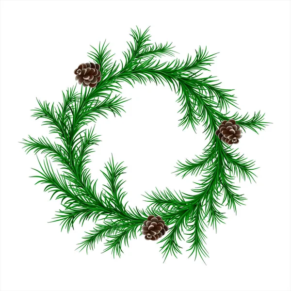 Corona Abeto Tradicional Navidad Verde Con Conos Aislados Sobre Fondo — Vector de stock