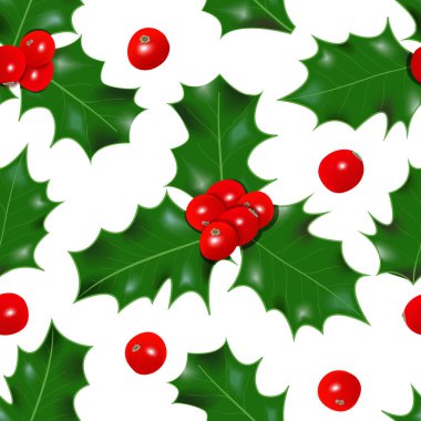 Holly berry. winterberry seamless modeli. Noel simge vektör çizim dekoratif bitki. beyaz izole. kavram fikir için logo, etiket, banner, reklam, baskılar, sarma, kış dekorasyonu