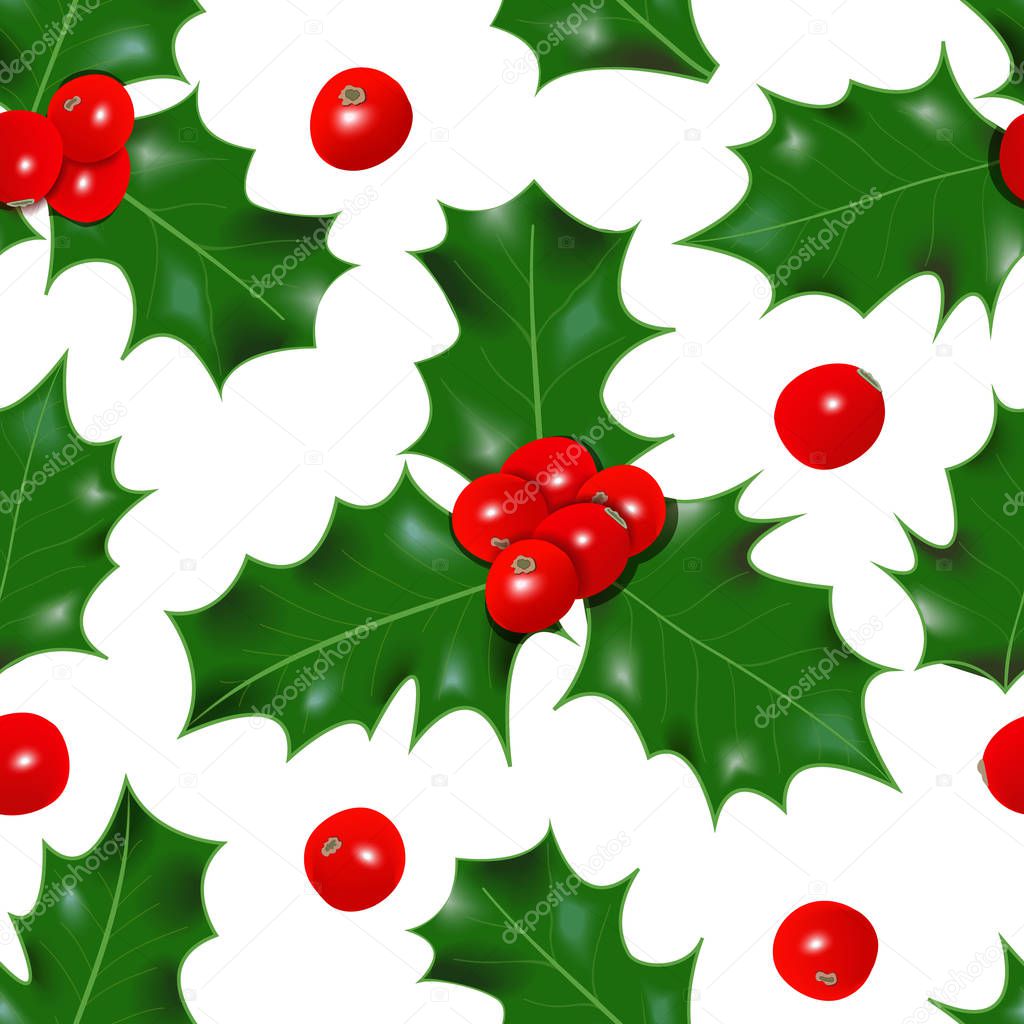 Holly berry. winterberry seamless pattern. Christmas symbol vector illustration Decorative plant. isolated on white. concept idea for logo, tag, banner, advertising, prints, wrapping, winter decoration