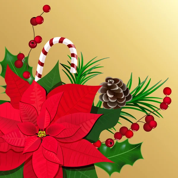 Χριστουγεννιάτικη Εορταστική Διακόσμηση Χειμώνα Κλαδί Έλατου Κώνου Μούρα Πουρνάρια Καραμέλα — Διανυσματικό Αρχείο