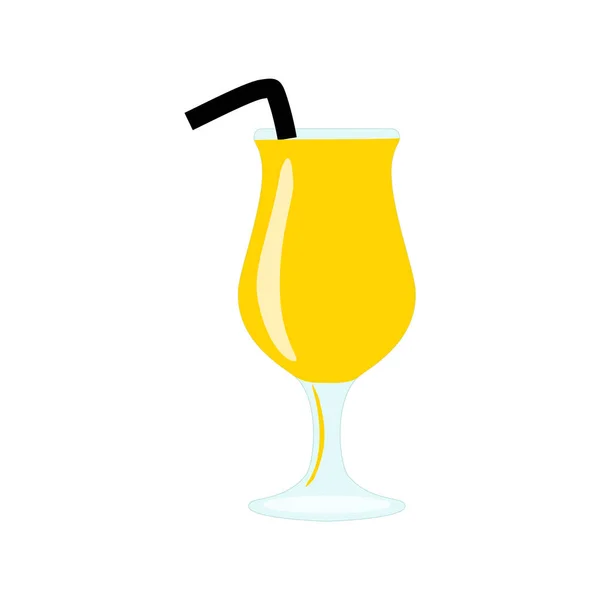 Glas Mit Gelbem Exotischen Alkoholcocktail Oder Saft Mit Stroh Oder — Stockvektor