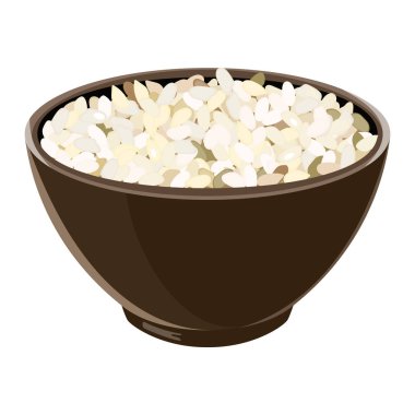 Kahverengi seramik kase haşlanmış arborio risotto yığını. Vektör çizim. Vektör çizim. Yemek, yemek listesi, mutfak,