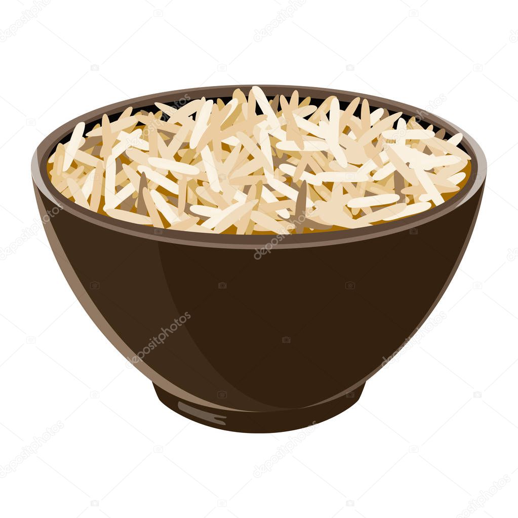 Pile of boiled wild rice in brown ceramic bowl. Vector illustration. Vector illustration. for cooking, menu, culinary,