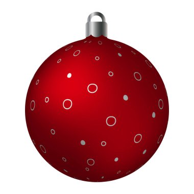 Beyaz arka plan üzerinde izole desenleri benekli kırmızı ornated Noel top ile Gümüş Metalik. Basit soyut süs vektör çizim. Kartpostal şablon, dekorasyon, etiket, poster,