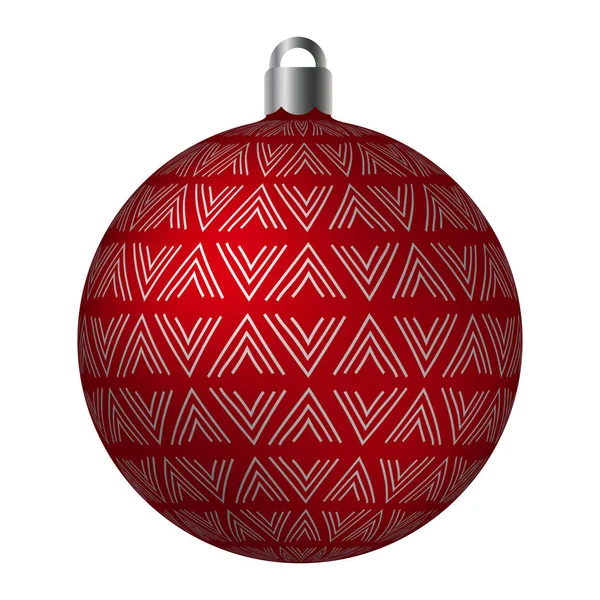Κόκκινο Διακοσμημένους Χριστουγεννιάτικη Μπάλα Ασημί Μεταλλικό Λυγίσει Μοτίβα Που Απομονώνονται — Διανυσματικό Αρχείο