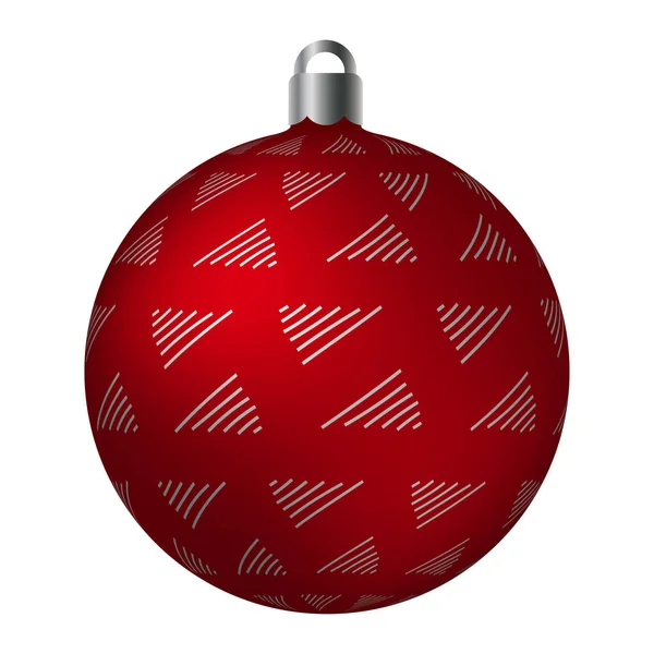 Czerwony Ornated Boże Narodzenie Ball Srebrny Metalik Doodle Wzory Białym — Wektor stockowy