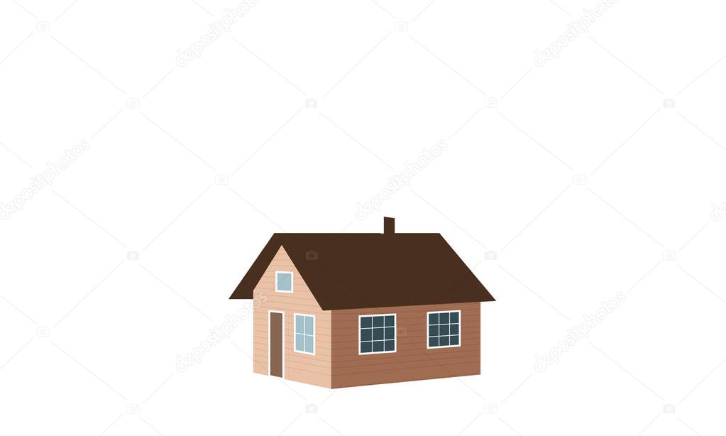 Small house, shack, hut, cabin, shack, shanty, cot, cottage, snow capped, window, chimney smoke. Vector illustration For wallpapers, web postcards prints decoration