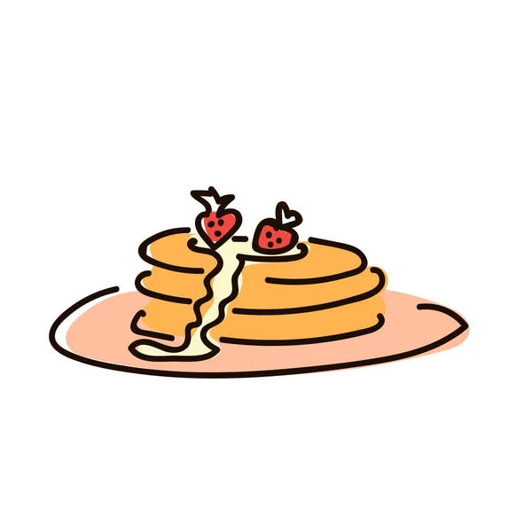 Panqueques con mermelada desayuno simple bosquejo estilo pluma. piso — Vector de stock