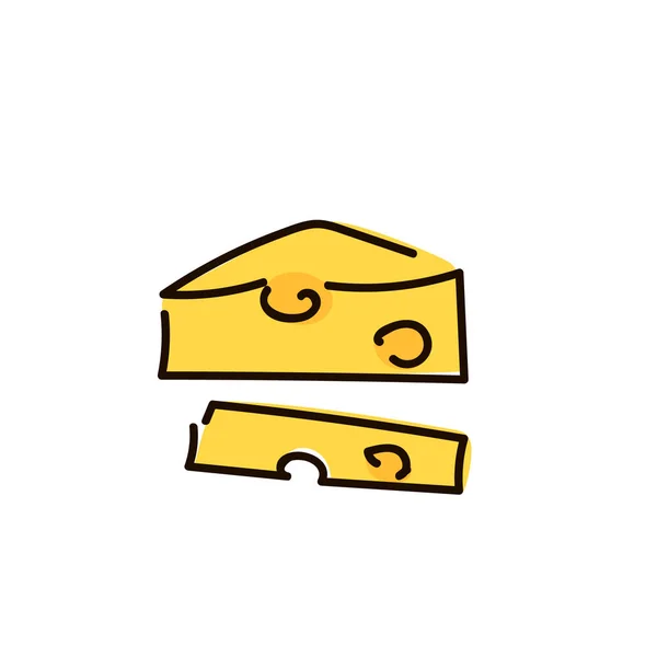 고립 된 치즈의 조각입니다. 간단한 스케치 펜 스타일입니다. 아이코 닉 플랫 — 스톡 벡터