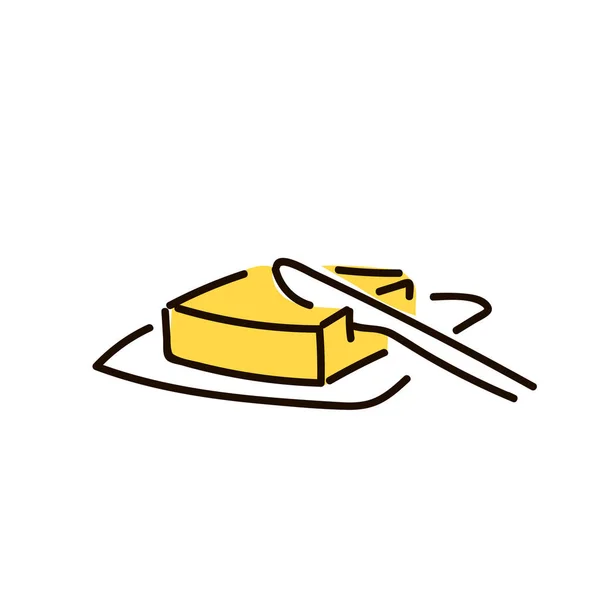 バターとナイフ。簡単なスケッチ ペンのスタイル。象徴的なフラットします。 — ストックベクタ