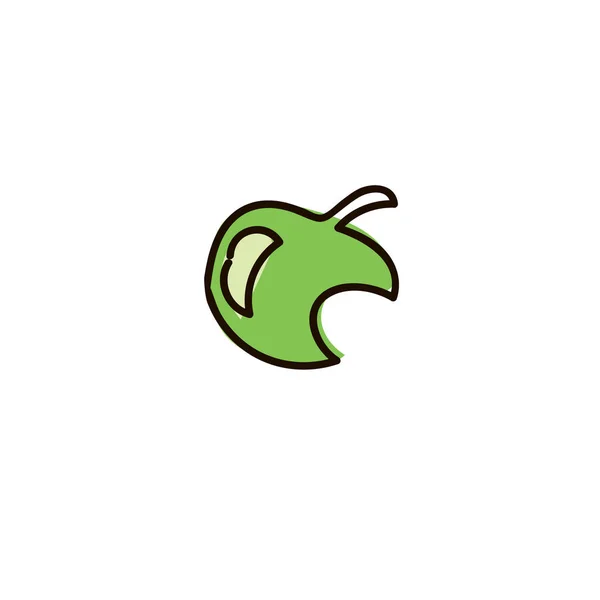 Vert pomme mûre et juteuse mordue sur fond blanc. style de stylo croquis simple. symbole iconique plat . — Image vectorielle
