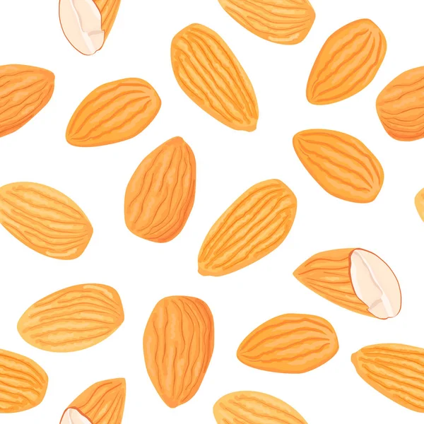 Almond on white background. Top view. Seamless vector pattern — Διανυσματικό Αρχείο