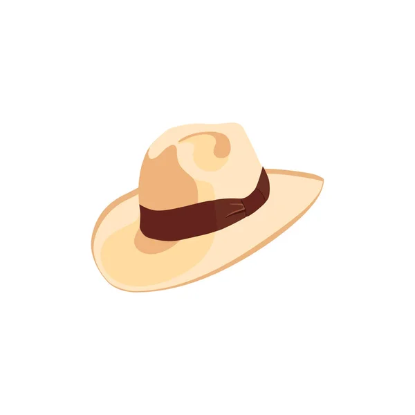 Cowboy hat icon with ribbon or hat band. Simple cartoon hat illustration. floppy hat. broad-brimmed hat, — Stock Vector