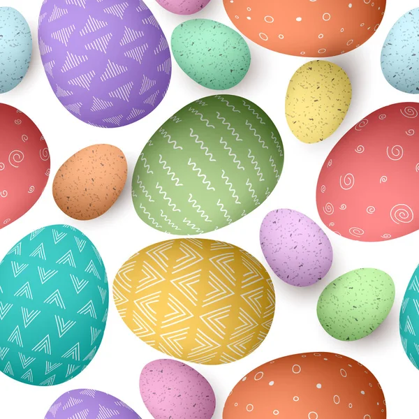 Cor feliz Páscoa ornamentado grande e pequenos ovos sem costura padrão. Conjunto de ovos de Páscoa com diferentes texturas simples em branco —  Vetores de Stock