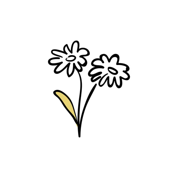 Un estilo de dibujo de rama de margarita de manzanilla blanca. .. Pluma de tinta — Vector de stock