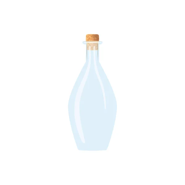 Vino di vetro bottiglia vuota con tappo di sughero. decanter bianco-ghiacciato trasparente su sfondo bianco. Flask per succo, vino, birra, liquori , — Vettoriale Stock